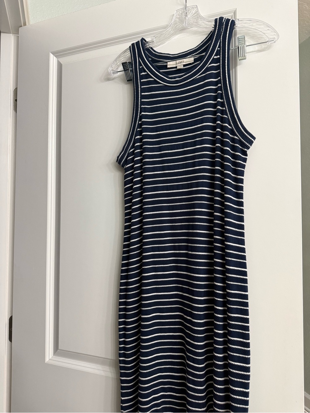 Loft navy striped maxi dress with side slits